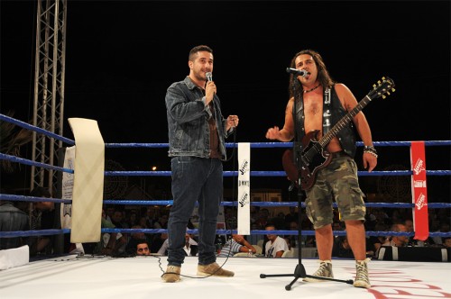 MAURIZIO DI MARCO AND ROCCO'N'ROLLO (IVAN MARTORELLI) ON THE RING BEFORE THE MATCH