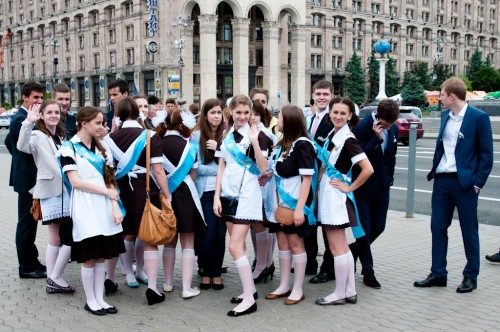 BOYS AND GIRLS ON THE LAST DAY OF SCHOOL IN KIEV