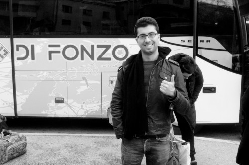 DAVIDE POMPEO AT THE BUS STOP TO ROME
