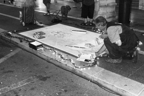 Pavement artist before the fireworks