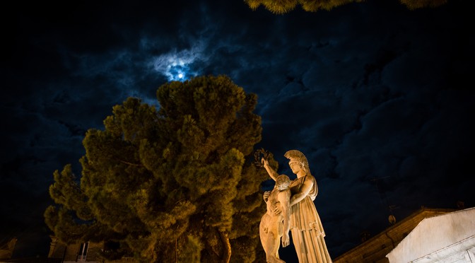 Super Blood Moon on war memorial for the martyrs of the October 6, 1943