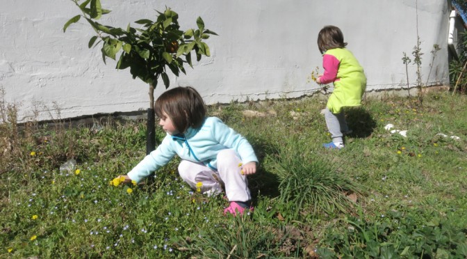 My nieces Elettra and Allegra pick flowers for their mom