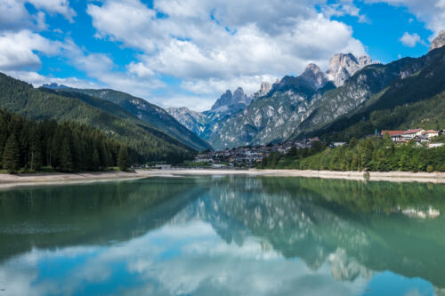Auronzo di Cadore seen from the basin of Lake Santa Caterina