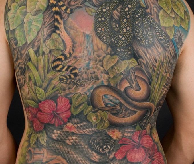 BACK SNAKES TATTOO BY MARCO BIONDI
