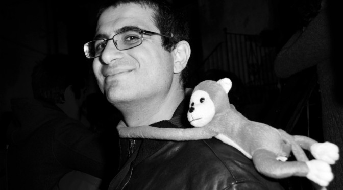 Monkey on his shoulder