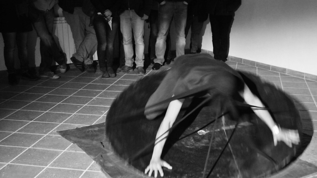 Nicola Antonelli during a performance for the Marco Pace’s exhibition at Borgo Rurale in Treglio