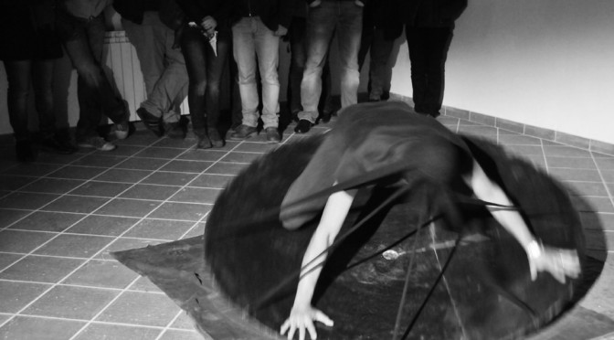 Nicola Antonelli during a performance for the Marco Pace’s exhibition at Borgo Rurale in Treglio