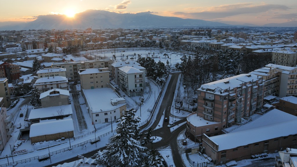Sunset in Lanciano under snow today