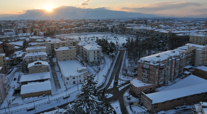 Sunset in Lanciano under snow today