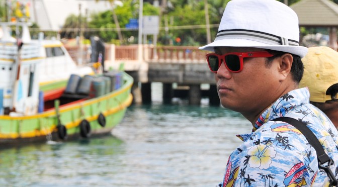 Man with red sunglasses