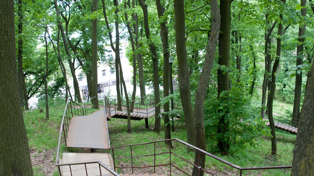 STEPS IN THE VYSOKY ZAMOK PARK FOR THE HIGH CASTLE IN LVIV
