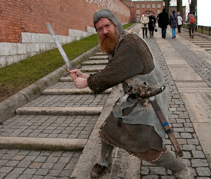 Medieval soldier attack me out of the Wawel Castle in Krakow