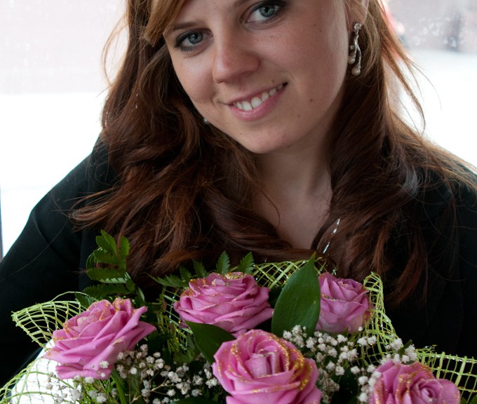 MARIA WITH FLOWERS FOR THE WEDDING