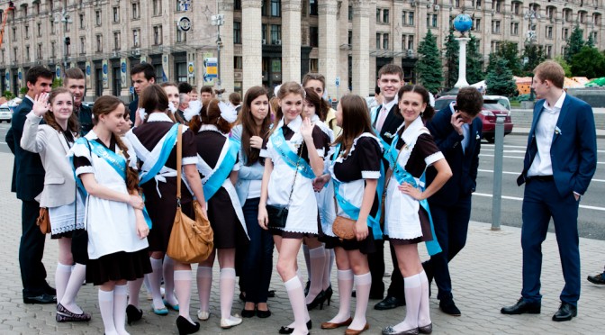 BOYS AND GIRLS ON THE LAST DAY OF SCHOOL IN KIEV