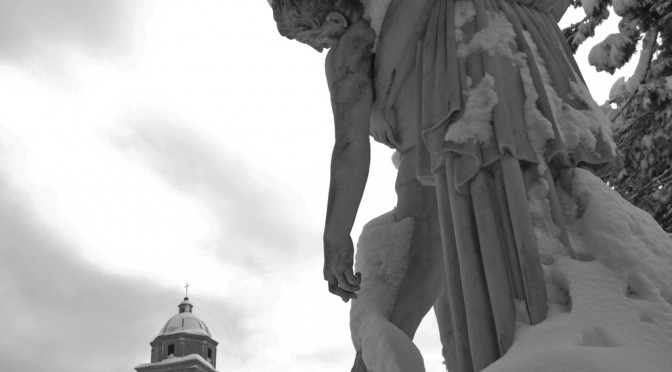 War memorial and the snow