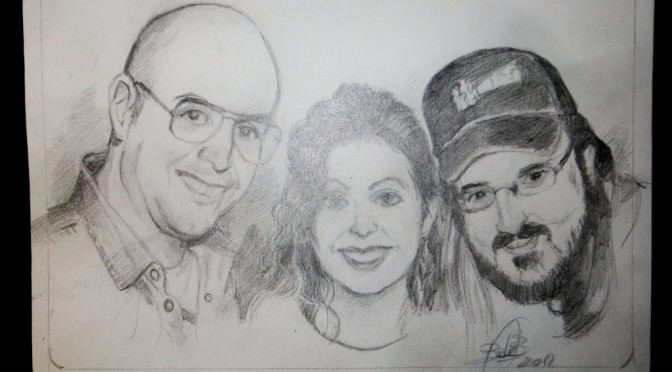 ME, RAFFAELLA TENAGLIA AND ER PIOTTA DRAWN BY BENITO DI BIASE