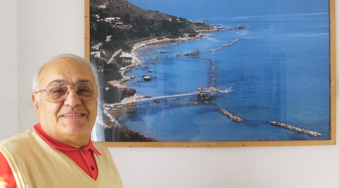 Dr. Trozzi with a picture of trabocchi at lunch today