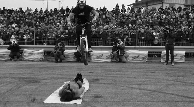 Brumotti jumps Ainett Stephens with his bike