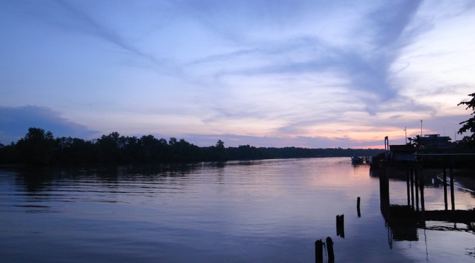 Sunrise on river in Thailand
