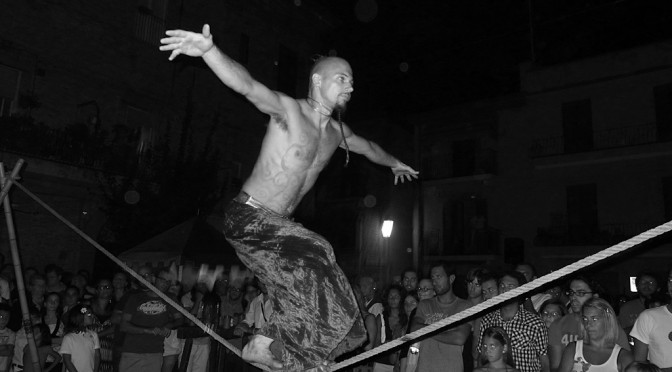 Tightrope walker in the medieval week