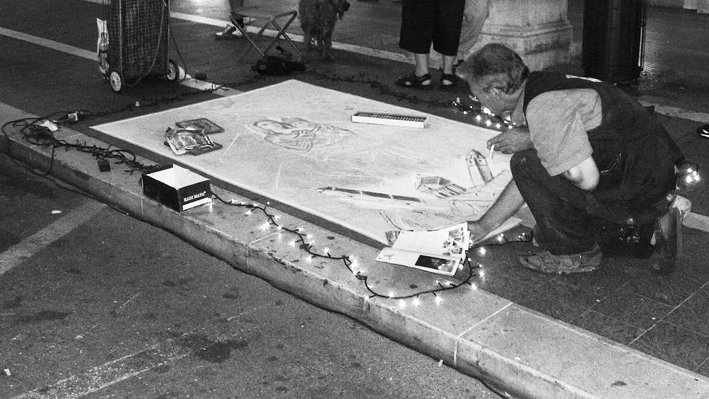 Pavement artist before the fireworks