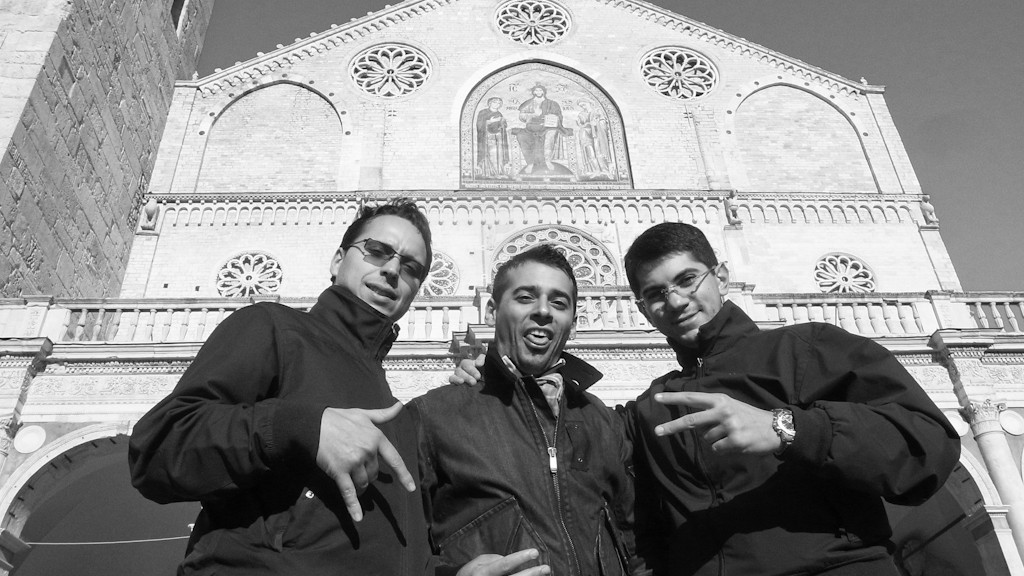 Three bad boys in front of Spoleto Cathedral