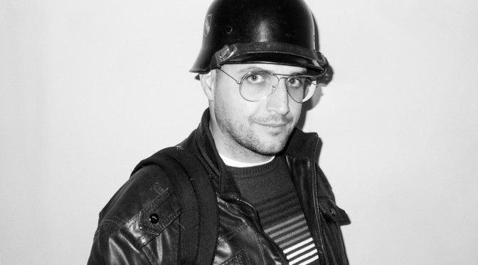 Me wearing a German helmet of World War II used in Nicola Antonelli's performance last night