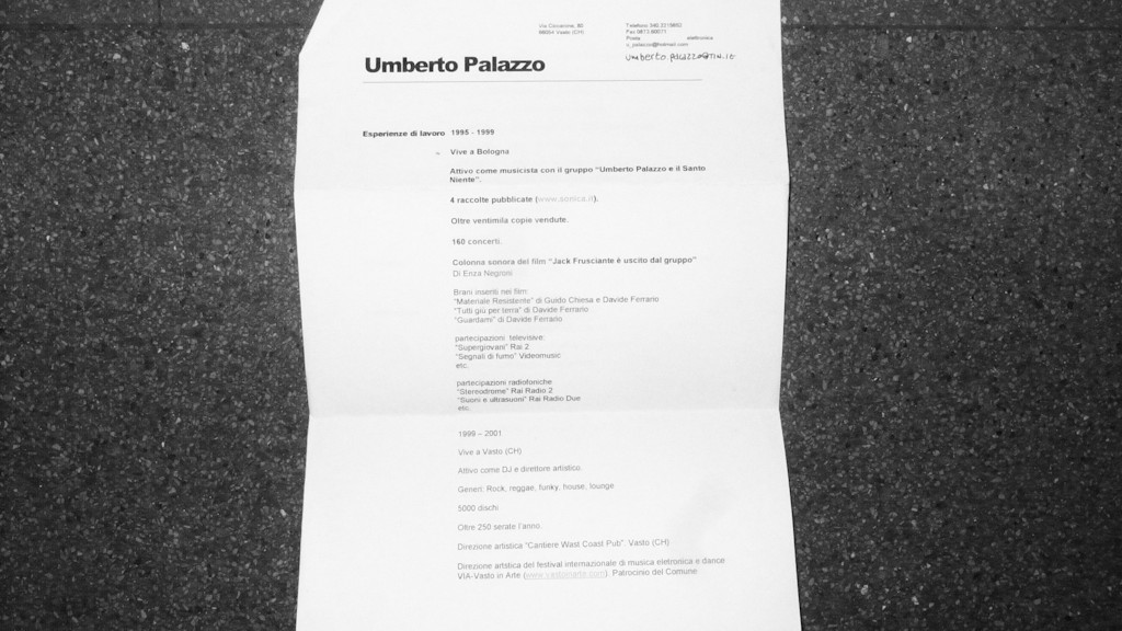 Umberto Palazzo's resume sent to the Caffetteria Fenaroli more than 10 years ago