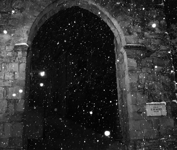 Porta St. Biagio and the snow last night