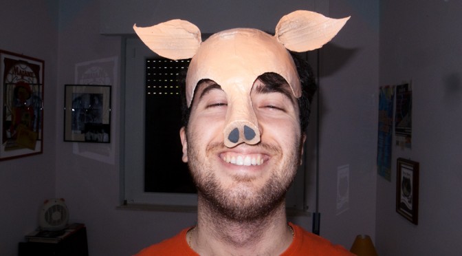 DAVIDE POMPEO WEARING A PORK MASK